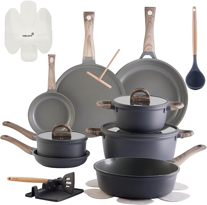 22Pcs Pots and Pans Set Non Stick Non-Toxic Ceramic Cookware Sets Nonstick by useluck