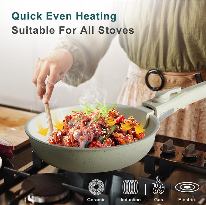 NEWBULIG 12-Piece Nonstick Cookware Set, Detachable Handle Pots and Pans - Image 3