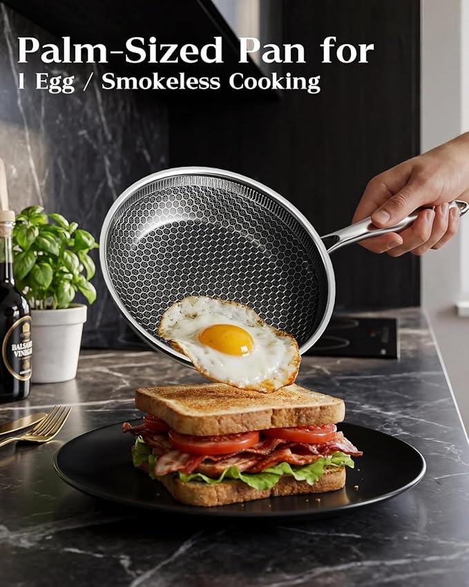 Honeycomb Stainless Steel Nonstick Frying Pan, Induction Cooktop Compatible - Image 2