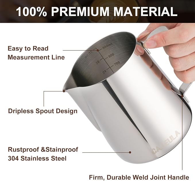 Milk Frothing Pitcher, 32oz Stainless Steel Milk Frother Cup Steaming Pitcher - Image 2