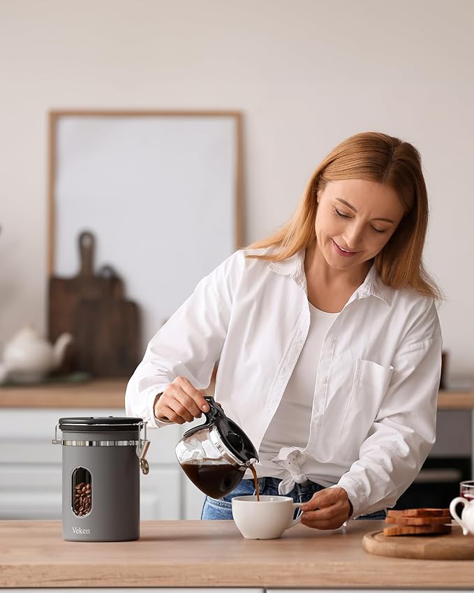Veken Coffee Canister with Window, Airtight Stainless Steel Kitchen Food - Image 5