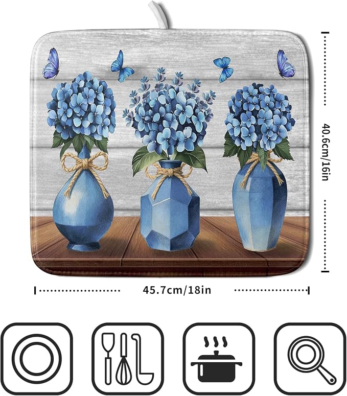 Giwawa Blue Hydrangea Dish Drying Mat - Image 2