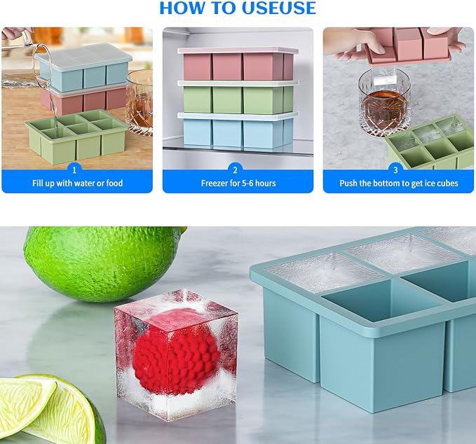 Large Ice Cube Tray for Whiskey 3 Pack, HANCELANT Big Silicone Square Ice Cube - Image 5