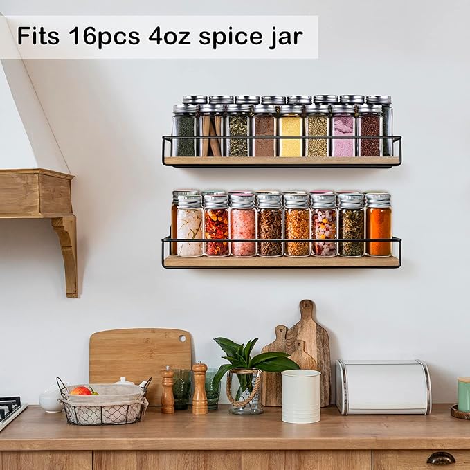TJ.MOREE 2 Pack Spice Rack Wall Mount Rustic Style Hanging Spice Organizer - Image 2