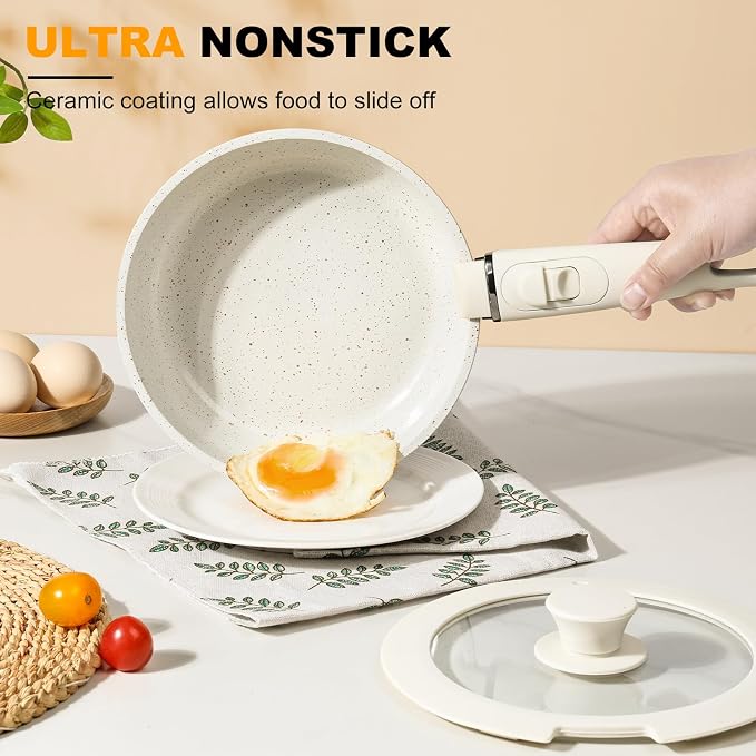 Pots and Pans Set Non Stick 20PCS, Ceramic Cookware Set Detachable Handle Non - Image 3