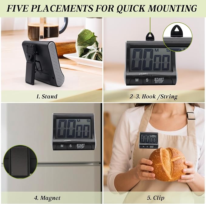 Large LCD Display Kitchen Timer -Magnetic Digital Timers, Loud Alarm, Memory - Image 2