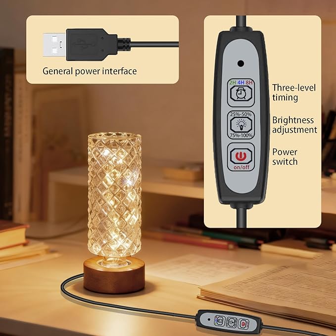 Dimmable Crystal Night Light, Small Bedside Lamp, Nightlight - Image 3
