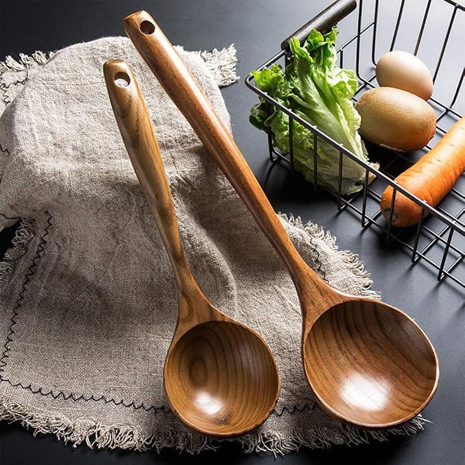 2 Pcs Wooden Spoon Ladle for Cooking Spoons Best Non Toxic Kitchen Tools -14 - Image 2