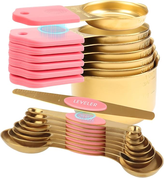 16-Piece Stainless Steel Measuring Cups and Spoons Set, Strong Magnetic Nesting by FONYA