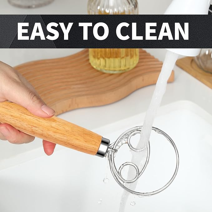 Danish Dough Whisk Stainless Steel Wooden Handle - Image 5