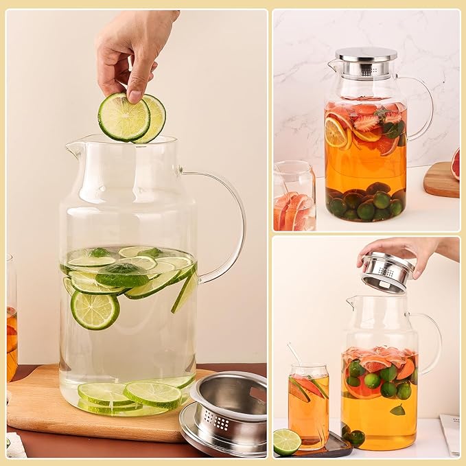 128oz Glass Pitcher with Lid, 1 Gallon Glass Water Pitcher Hot/Cold Water Jug - Image 4