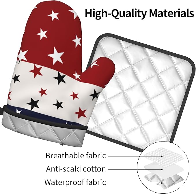 Red White and Blue Oven Mitts and Pot Holders Sets Patriotic American Flag - Image 4