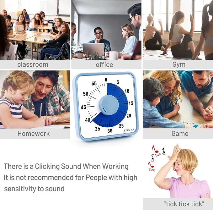 Secura 60-Minute Visual Countdown Timer, 7.5-Inch Oversize Classroom Visual - Image 4