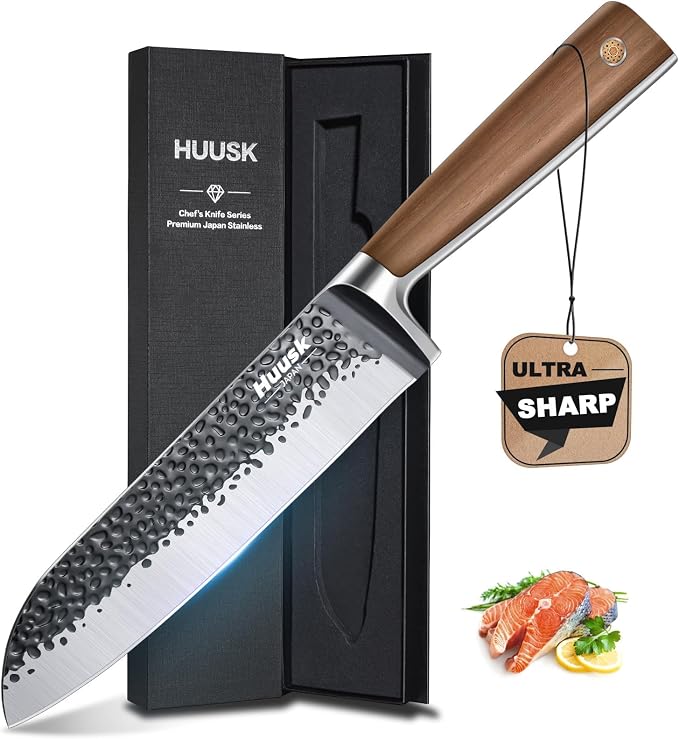 Huusk Santoku Knife 7 Inch Japanese Kitchen Knife Hand Forged Chopping Knives by HuuskKnife