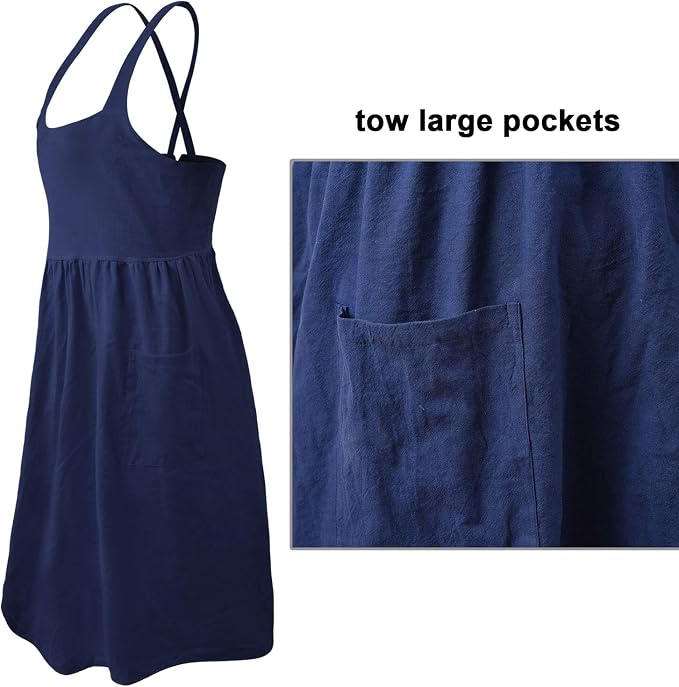 Uaussi Cotton Linen Apron Cross Back Work Apron - Image 2