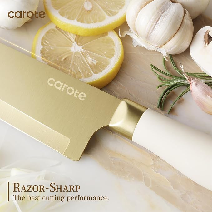 CAROTE 12PCS Kitchen Knife Set, Healthy Gold Titanium Coating Knife Set - Image 3