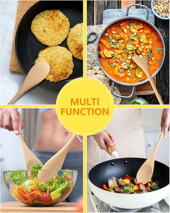 3 Pcs Wooden Spoons for Cooking, 12 Inches Long Handle Spoons for Mixing - Image 6