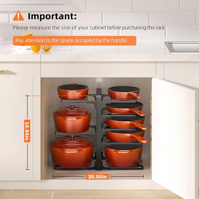 MUDEELA Pots and Pans Organizer Rack under Cabinet 8-Tiers Adjustable Heavy - Image 3