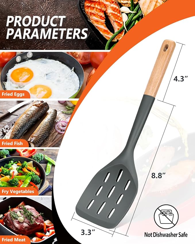 Pack of 2 Silicone Spatula, Non Stick Cooking Utensil Set Wooden Handle Kitchen - Image 3