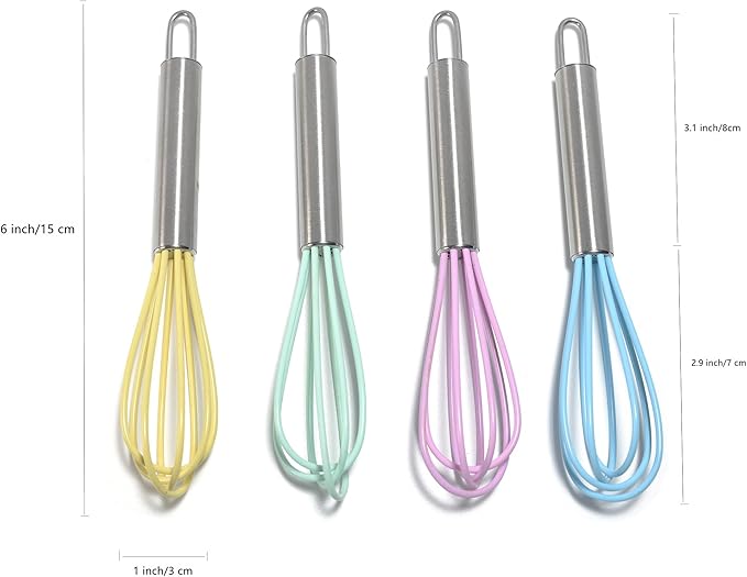 Mini Whisks 6 inch 4Pcs silica gel stainless steel Whisk, Hand Egg Mixer - Image 4