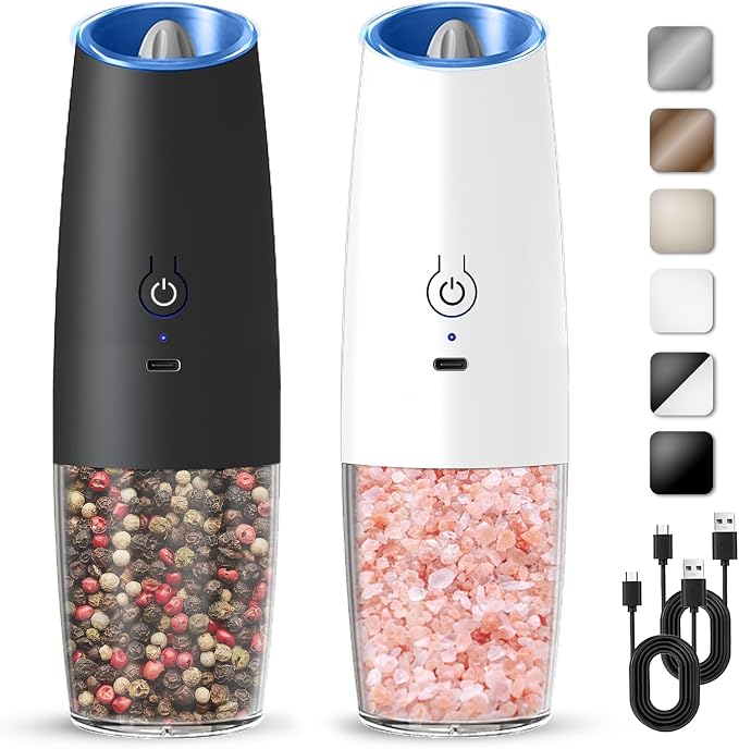 Rechargeable Electric Salt And Pepper Grinder Set, Automatic Gravity Electric by KIARYUOLL