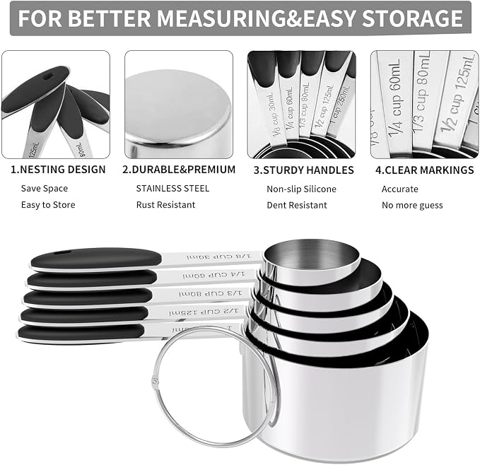 TILUCK Measuring Cups and Spoons Set, Stainless Steel, Kitchen Utensils - Image 5