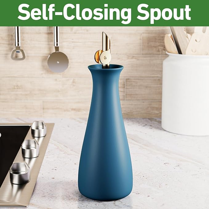 Ceramic Olive Oil Dispenser - 530 ML Capacity Matte Blue Ceramic Oil Dispenser - Image 3