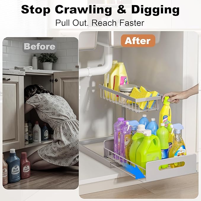 REALINN Under Sink Organizer, Pull Out Cabinet Organizer 2 Tier Slide Out Sink - Image 4