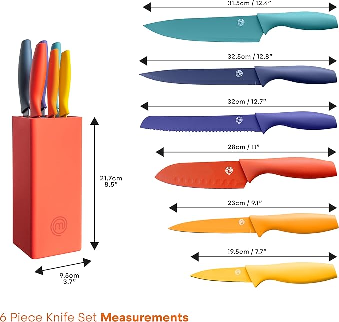 MasterChef Knife Block Set of 6 Kitchen Knives, Extra Sharp Stainless Steel - Image 7