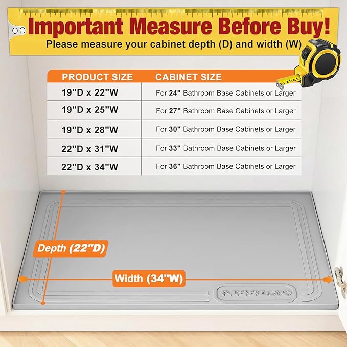 Aisslro Under Sink Mat 34" X 22", Waterproof Silicone Cabinet Organizer - Image 2