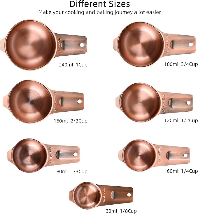 Copper Measuring Cups Set 7, Metric & US Stainless Steel Measuring Cups - Image 3