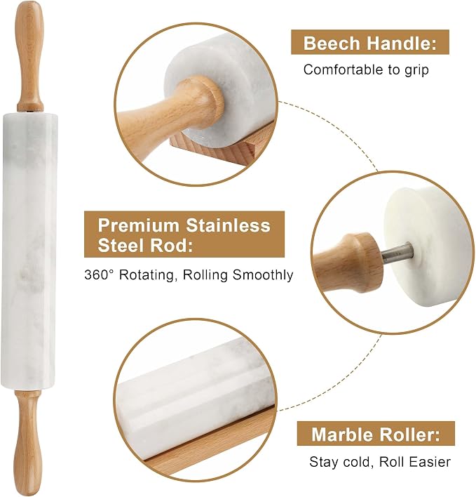 Koville African Natural Marble Rolling Pin, Non-Stick Polished Dough Roller - Image 4