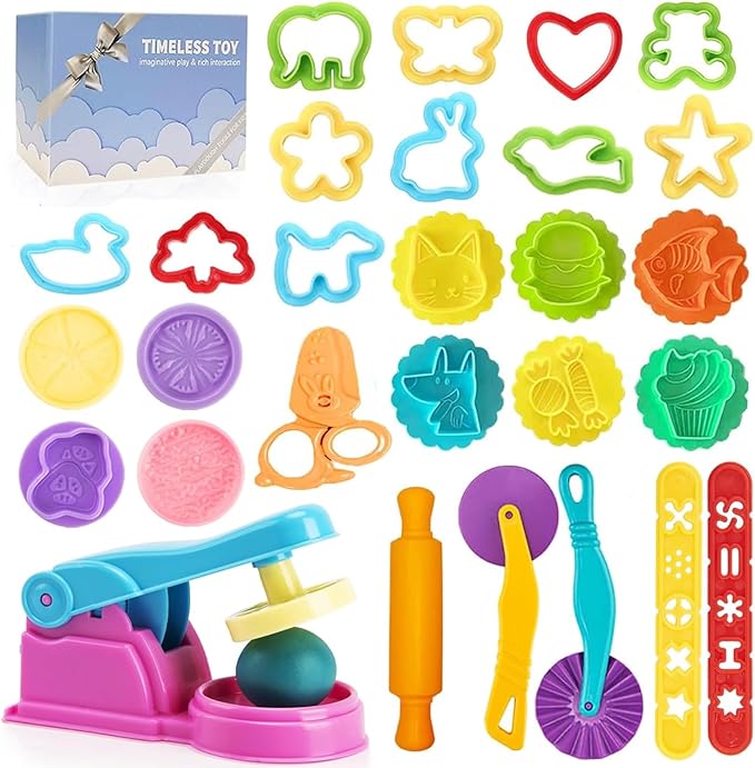 Dough Tools Play for Kids- Toy Accessories Include Stamps Cutter Scissor Roller by Decebaya