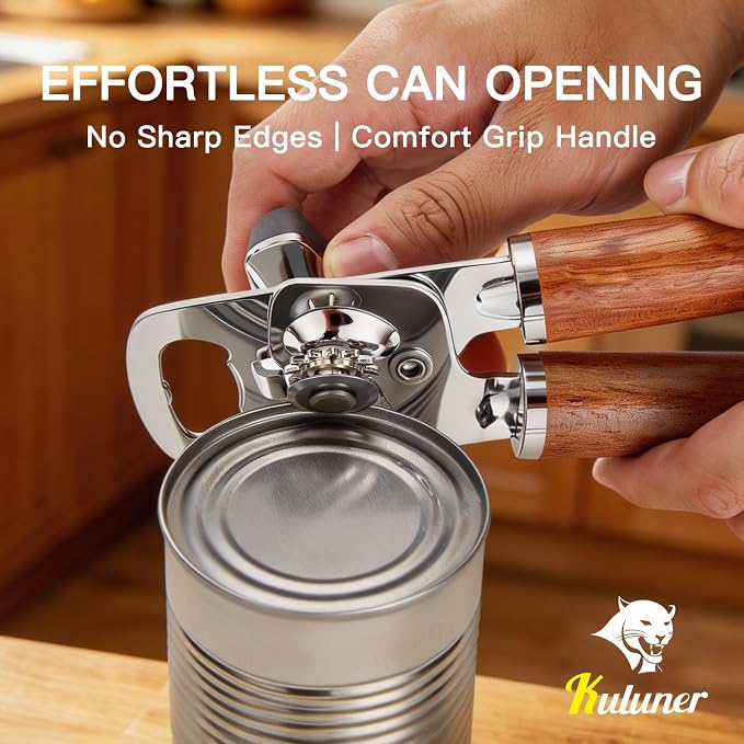 KULUNER Manual Can Opener with Solid Rosewood Handle, Large Easy-Turn Knob - Image 4