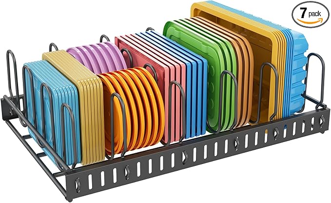 X-cosrack Metal Food Container Lid Organizer&Adjustable 6 Dividers Storage by X-cosrack