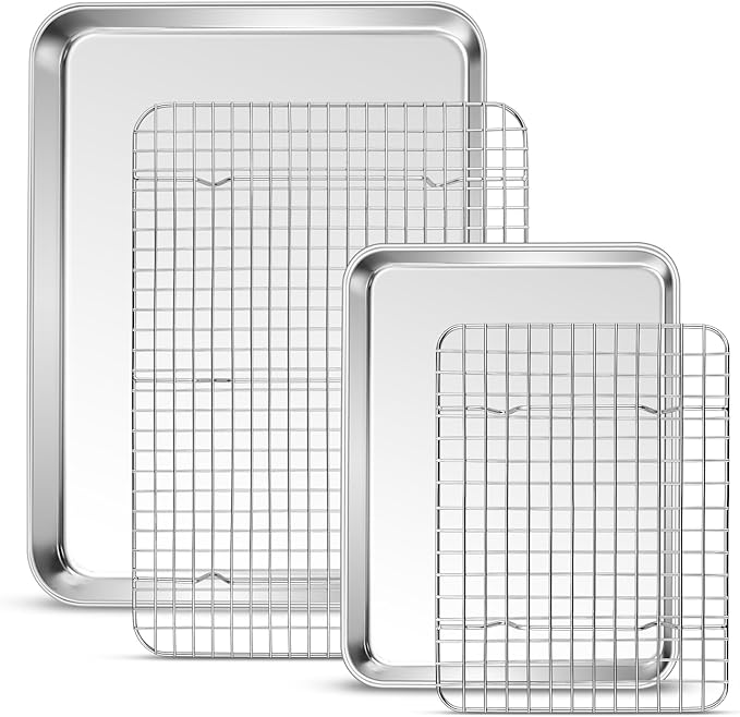P&P CHEF 16 + 10.4 Inch Baking Sheet and Rack Set, Stainless Steel Cookie by PPCHEF