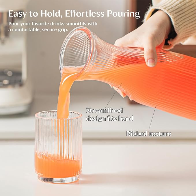 INSETLAN 1 Liter Ribbed Glass Carafe - Image 6