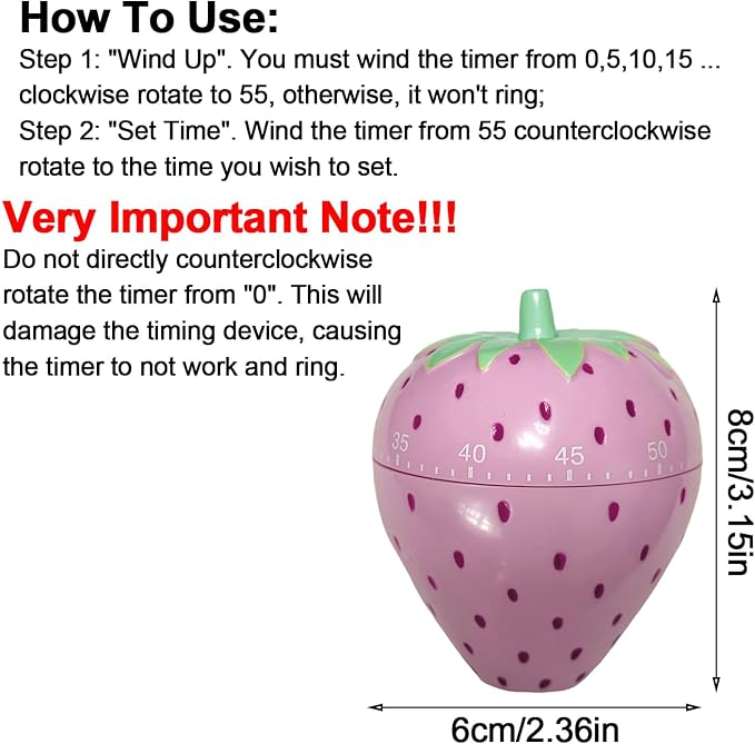 Cute Fruit Cookie Kitchen Timer | Novelty Manual Cooking Alarm | Fun Shaped - Image 3