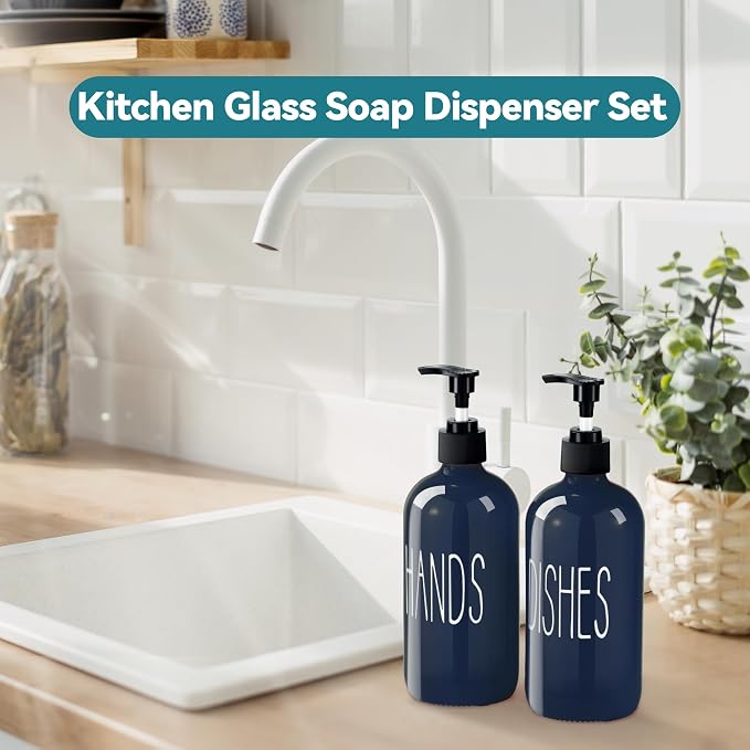COHOSEGE Glass Soap Dispenser Set 2 Pack, 16 Oz Dish Soap Dispenser - Image 2