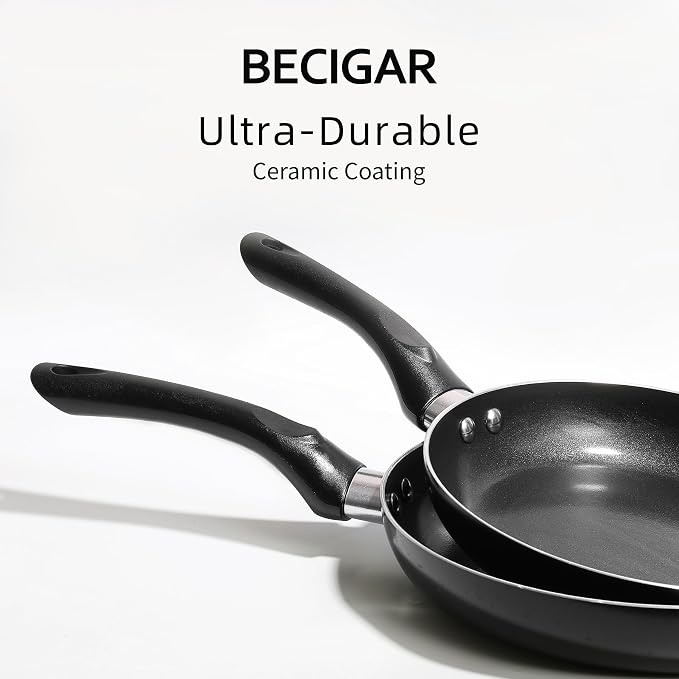 BECIGAR 8pcs Black Ceramic Pots and Pans Set, Cooking Pan Set, Cooking Pot Set - Image 5