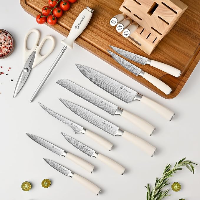 Sunnecko Knife Set with Block and Sharpener, 15 Piece Kitchen Knife Block Set - Image 8