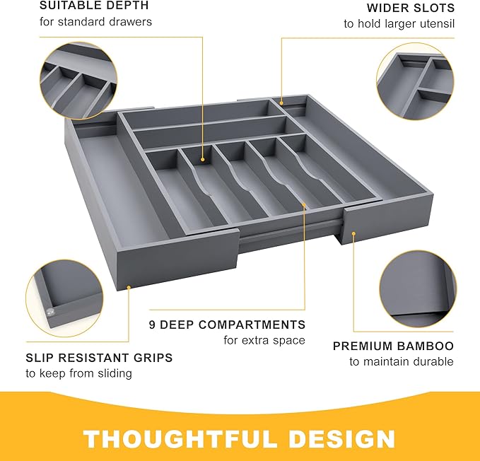 Large Premium Bamboo Silverware Organizer - Image 5
