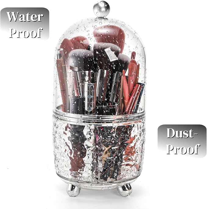 Eorbow Rotating Makeup Brush Holder, Dustproof Cosmetic Tools Organizer - Image 4