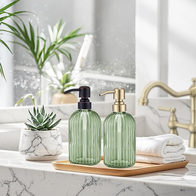 16Oz Green Glass Soap Dispenser - Image 7