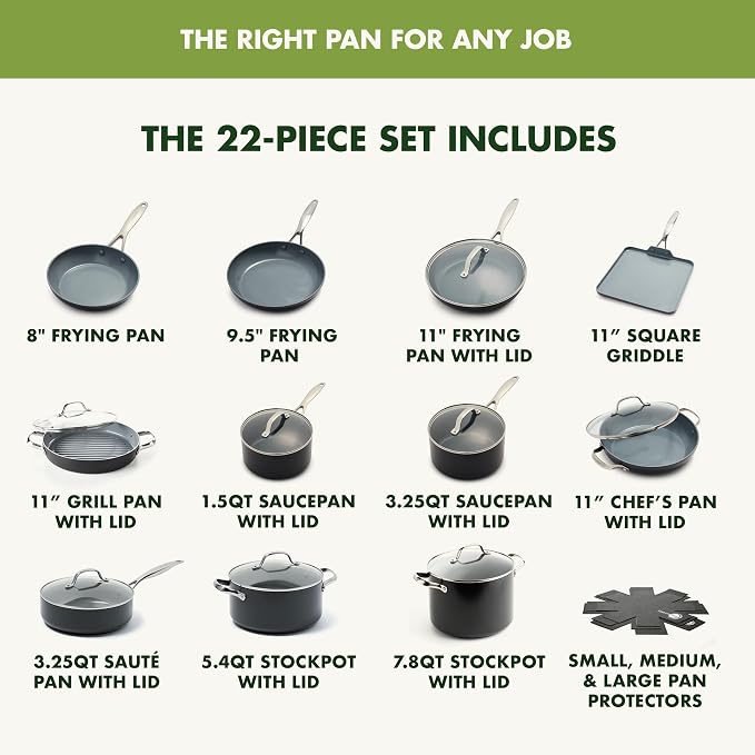 GreenPan Valencia Pro Ceramic Nonstick 22 Piece Cookware Set, Hard Anodized - Image 5