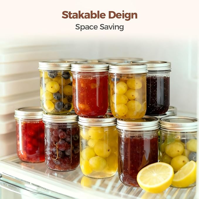 ComSaf Small Mason Jars 8 oz 12Pcs Bulk Set, Half Pint Regular Mouth Mason Jar - Image 6