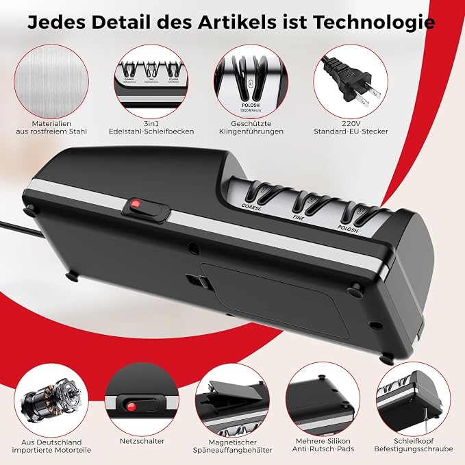 Professional Electric Knife Sharpener, 3-Stage Diamond Abrasive Sharpening - Image 7