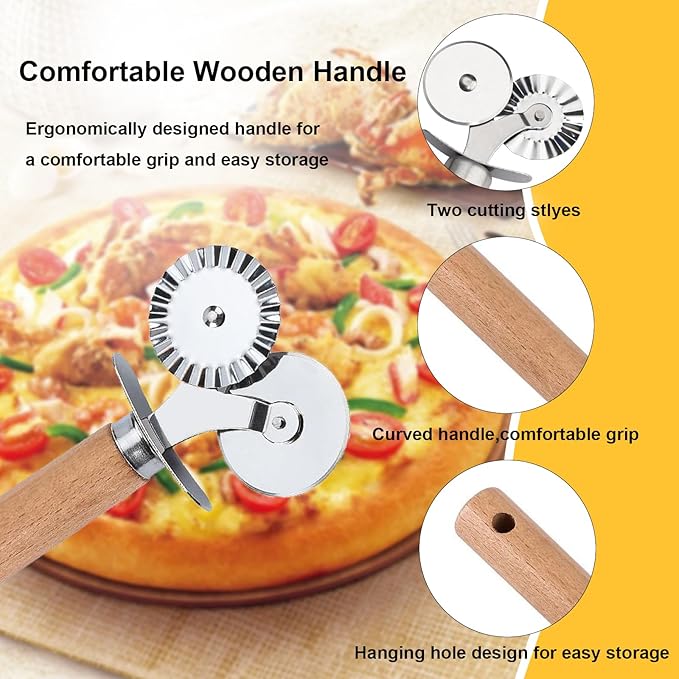 Pastry Double Cutter Wheel, 2 Pack Pasta Cutter Wheel, Dual-Head Baking Tool - Image 5