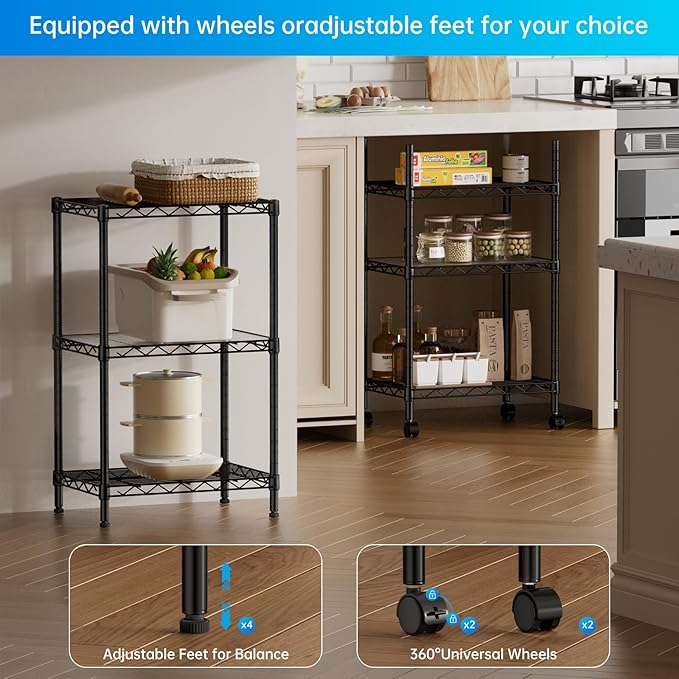 SINGAYE 3 Small Shelves Storage Shelf Wire Shelving Unit Metal Shelf Adjustable - Image 9