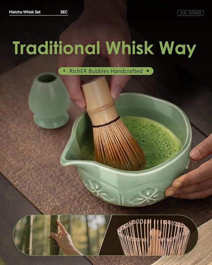 Matcha Whisk Set, Ceramic Matcha Bowl, Bamboo Whisk, Tea Towel - Image 5